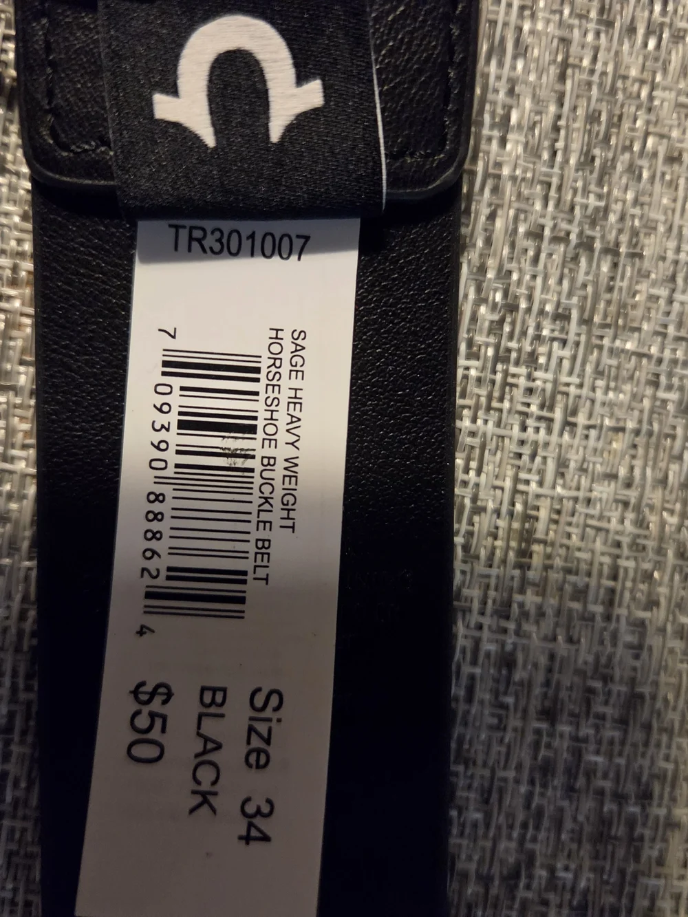 True Religion Black Leather Belt with Horseshoe Buckle